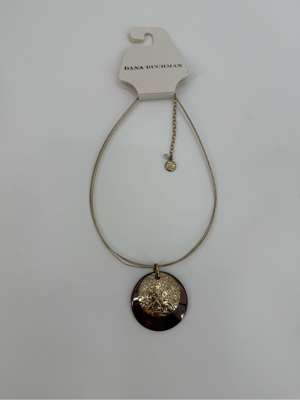 Dana Buchman Gold Tone Pendant Necklace Brown Resin Geometric Medallion - Picture 6 of 16